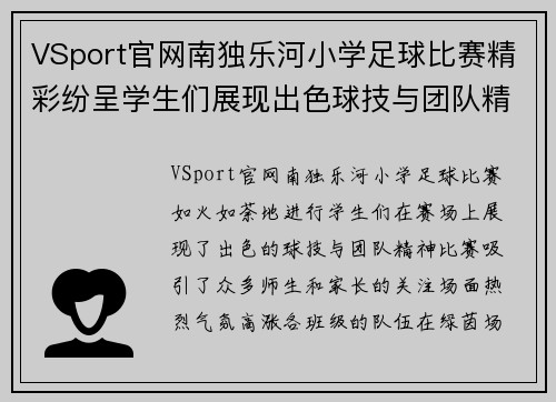 VSport官网南独乐河小学足球比赛精彩纷呈学生们展现出色球技与团队精神