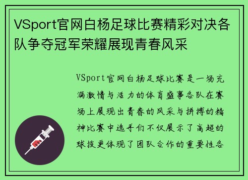 VSport官网白杨足球比赛精彩对决各队争夺冠军荣耀展现青春风采