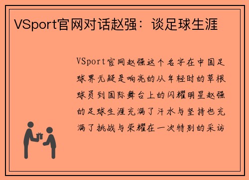 VSport官网对话赵强：谈足球生涯