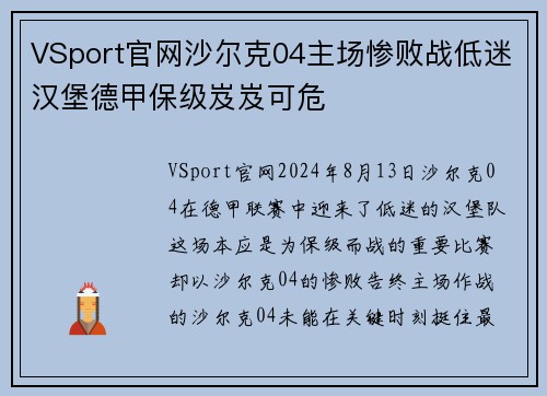 VSport官网沙尔克04主场惨败战低迷汉堡德甲保级岌岌可危