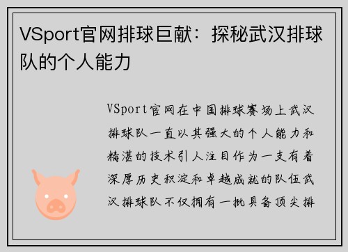 VSport官网排球巨献：探秘武汉排球队的个人能力